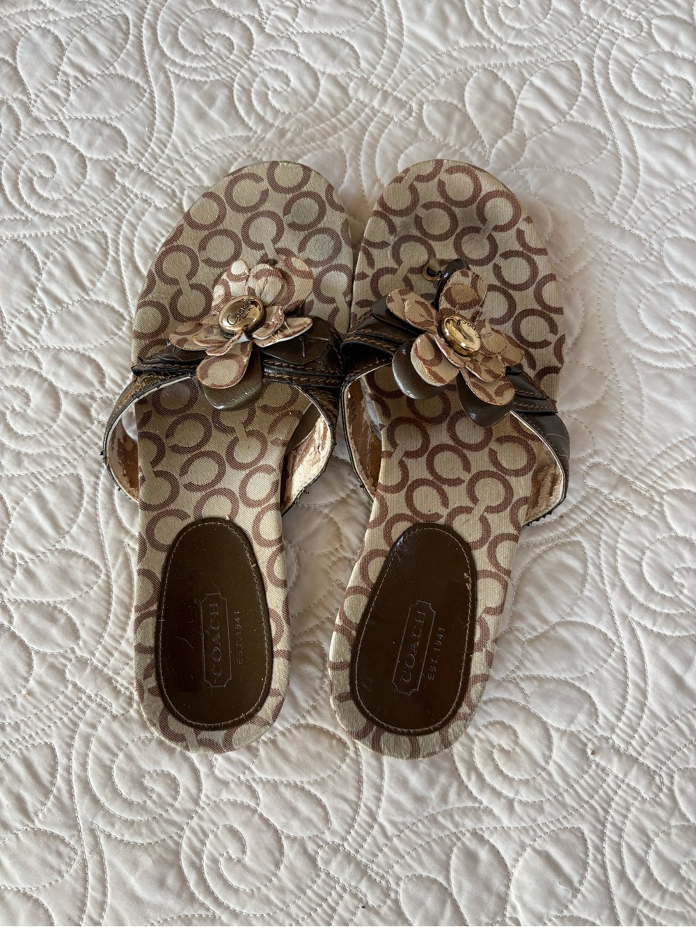 Coach Brown & Beige Signature Floral Slide Sandals
